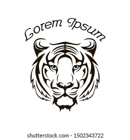 Tiger logo with text on top, black logo, simple logo. New vector logo for company, institution, enterprise.