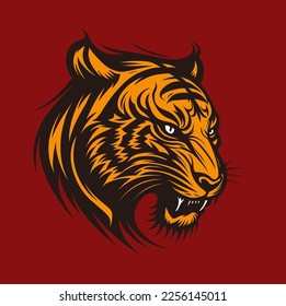 tiger logo vector illustration with red background