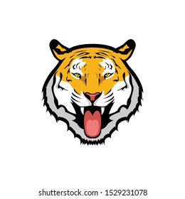 Tiger logo vector illustration with a smile sticking out his tongue which makes a funny impression