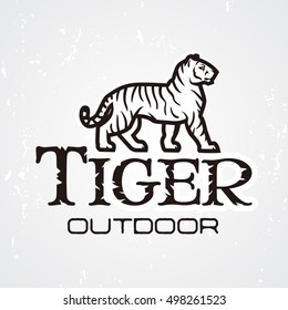 Tiger logo vector. Mascot design template. Shop or product illustration. Expedition insignia, Sport team logotype on light background