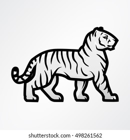 Tiger logo vector. Mascot design template. Shop or product illustration. Expedition insignia, Sport team logotype on light background