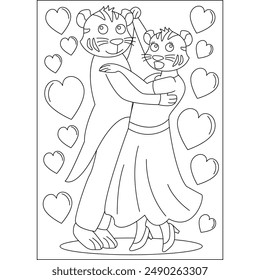 tiger love and affection theme coloring book page for kids or grown adults coloring book mindful relaxation activity