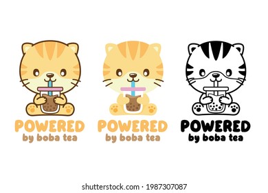 Tiger love bubble Tea  Pearl milk tea  Boba tea  Vector Illustration