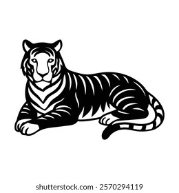 Tiger lying down silhouette icon vector design for branding