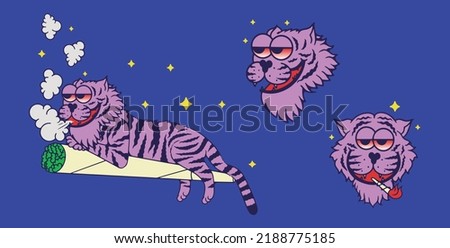 Tiger lying on joint resting. tiger smoking weed. happy tiger. tiger 420