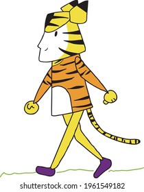 Tiger man walking in the street