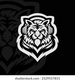 Tiger mascote animal esport ilustração logotipo design, preto branco