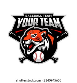 Tiger mascot for baseball team logo. Vector illustration.	
