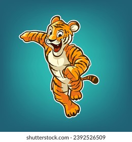 tiger mascot character illustration smiling in action