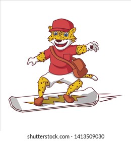 tiger mascot design illustration with rocket board