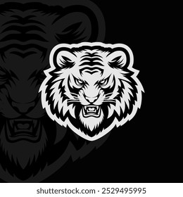 Tiger mascote esport ilustração logotipo design v2, preto branco