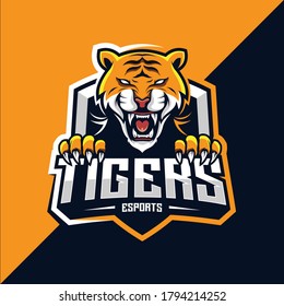 Tiger mascot esport logo design vector