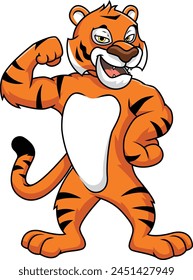 Tiger mascot flexing its muscles vector illustration