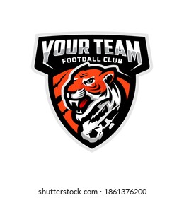 Tiger mascot for a football team logo. Vector illustration.