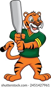 Tiger mascot holding a baseball bat vector illustration