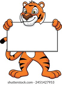 Tiger mascot holding a blank sign vector illustration