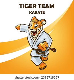 Tiger mascot with karate kimono cartoon logo