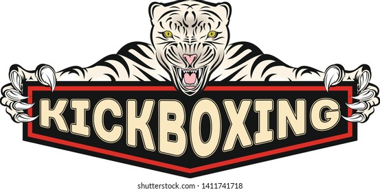 
Tiger Mascot for Kickboxing. Leopard kickboxer. Illustrations for t shirt print. Layer Emblem for fight club. Vector Illustration - Easy to Edit.