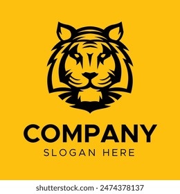 Tiger Mascot Logo, Animal Tiger Head and Face illustration. Isloated on yellow background. 