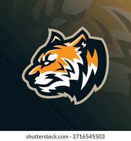 Vector de diseño de logotipo de mascota de tigre. Ilustración de cabeza de tigre para el deporte y el equipo de deportes electrónicos.
