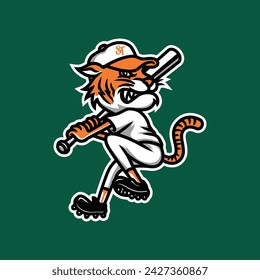 Tiger Mascot Object Baseball Club Sport in Vintage Hand Drawn Design