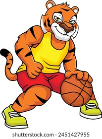 Tiger mascot playing basketball vector illustration