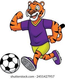 Tiger mascot playing soccer vector illustration