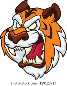 Tiger mascot roaring. Vector clip art illustration. All in a single layer.