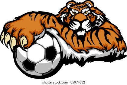 Tiger Mascot with Soccer Ball Vector Illustration