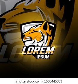 Tiger mascot sport logo design. Angry tiger face, Tiger animal mascot head vector illustration logo. Wild cat head mascot, Tiger head emblem design for e-sports team.