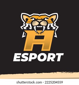 Tiger mascot sport logo, letter A logo design,  Tiger animal mascot head vector illustration logo