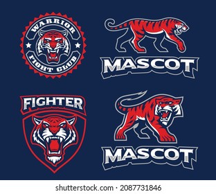 Tiger Mascots Badges Set, These designs can be used as Logos for a sports team as well as t-shirt designs.