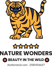 A tiger with a mask on its face and a star on its head in the style of sign illustrations