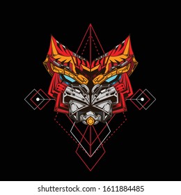 Tiger mecha sacred geometry vector illustration ideal for logo, mascot, tattoo or t-shirt graphic.