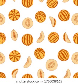 Tiger melon on white background. Hand drawn texture. Stock vector illustration.