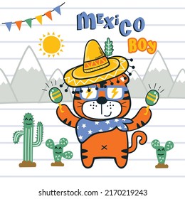 tiger the mexico boy funny animal cartoon