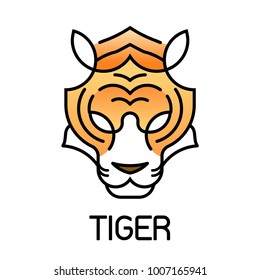 Tiger minimalism head face line icon style for logo and mascot, Editable Stroke, vector illustration
