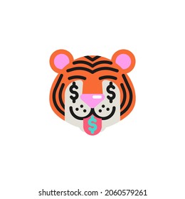 Tiger Money-Mouth Face flat icon, vector sign, dollar tiger face emoticon colorful pictogram isolated on white. Symbol, logo illustration. Flat style design
