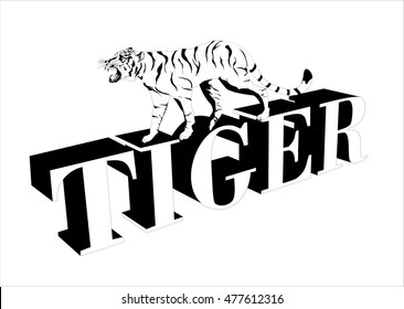  Tiger monochrome vector logo design illustration