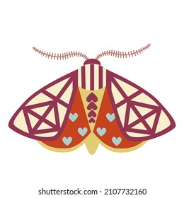 Hipérico o insecto de mariposa. Decoración decorativa. Ilustración vectorial de insectos geométricos en estilo plano
