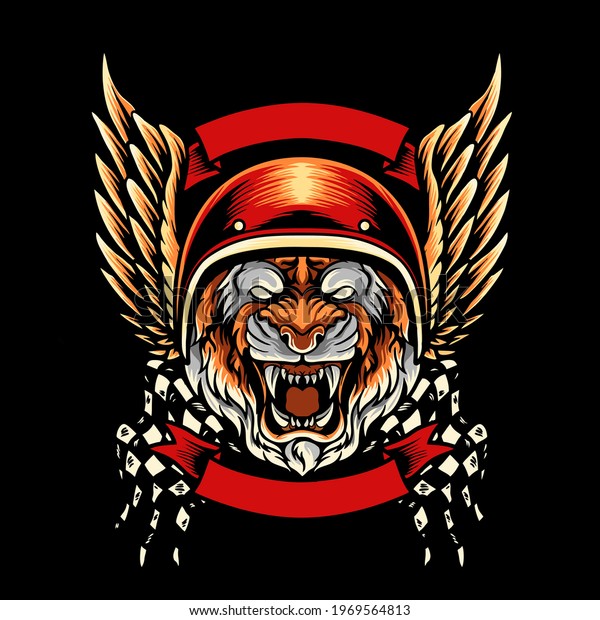 Tiger Motorcycle Club Mascot illustration\
full vector for your business or\
merchandise