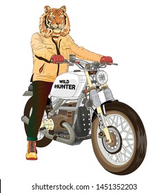 tiger and motorcycle graphic and tiger biker t shirt print