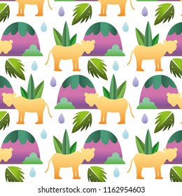 tiger with mountains and bushes leaves