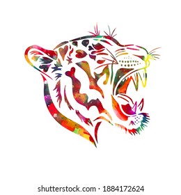 Tiger multicolored profile. Graphic head. Symbol of 2022. Vector illustration