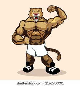 tiger muscle mascot cartoon in vector