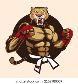 tiger muscle mascot cartoon in vector