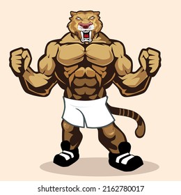 tiger muscle mascot cartoon in vector