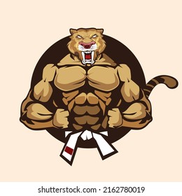 tiger muscle mascot cartoon in vector