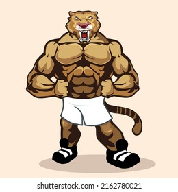 tiger muscle mascot cartoon in vector