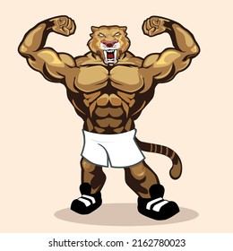 tiger muscle mascot cartoon in vector